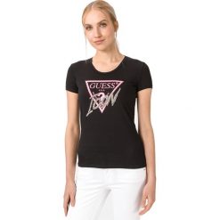 Guess Icon Koszulka Czarny. Czarne koszulki damskie Guess, m, z nadrukiem, z elastanu, bez kołnierzyka. Za 175,95 zł.