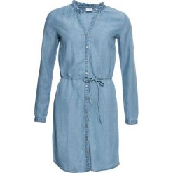 Sukienka szmizjerka dżinsowa bonprix niebieski "bleached”. Niebieskie sukienki damskie bonprix, bez wzorów, eleganckie, bez kołnierzyka, bez rękawów, plisowane. Za 149,99 zł.