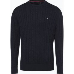 Tommy Hilfiger - Sweter męski, niebieski. Niebieskie swetry męskie marki TOMMY HILFIGER, m, bez wzorów, eleganckie, z klasycznym kołnierzykiem, bez kaptura. Za 549,95 zł.