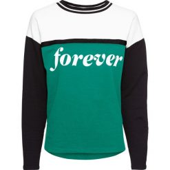Bluza dresowa bonprix biało-zielony miętowy - czarny. Białe bluzy damskie bonprix, z dresówki, bez kaptura. Za 89,99 zł.