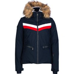 Kurtka narciarska w kolorze granatowym. Niebieskie kurtki damskie Peak Mountain, s, w paski, z tkaniny, bez kaptura, narciarskie. W wyprzedaży za 429,95 zł.