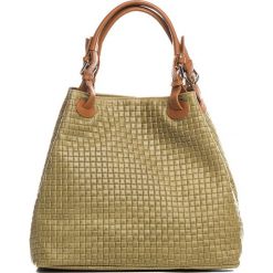 Shopper bag damskie: Skórzana torebka w kolorze oliwkowym – 45 x 37 x 15 cm