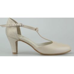 Czółenka eleganckie beżowe złote Butdam (37). Brązowe czółenka damskie Estetino, na ślub cywilny, bez wzorów, bez obcasa. Za 260,00 zł.