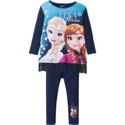 Długa koszulka "Kraina lodu" z falbaną i legginsami (2 części) bonprix ciemnoniebieski z nadrukiem. Niebieskie bluzki dziewczęce bonprix, z nadrukiem. Za 64,99 zł.
