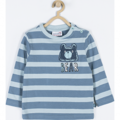 Koszulka. Niebieskie t-shirty chłopięce z długim rękawem marki GRIZZLY BEAR, w paski, z elastanu. Za 14,90 zł.