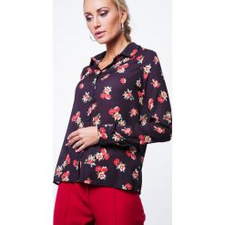 Koszula w kwiaty czarna MP26026. Czarne koszule damskie Fasardi, xl, w kwiaty, bez kołnierzyka, bez rękawów. Za 59,00 zł.