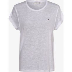 Tommy Hilfiger - T-shirt damski z dodatkiem lnu, biały. Białe t-shirty damskie TOMMY HILFIGER, bez wzorów, z lyocellu, bez kołnierzyka. Za 229,95 zł.