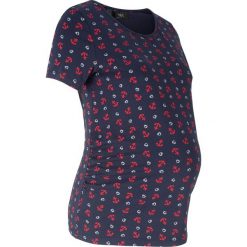 Shirt ciążowy bonprix ciemnoniebieski z nadrukiem. Niebieskie koszulki damskie bonprix, z nadrukiem, bez kołnierzyka, bez rękawów. Za 44,99 zł.