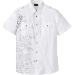 Koszula z krótkim rękawem Slim Fit bonprix biały. Białe koszule męskie bonprix, xl, z nadrukiem, bez kołnierzyka, z krótkim rękawem. Za 89,99 zł.