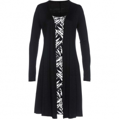 Sukienka shirtowa 2 w 1 bonprix czarno-biel wełny. Czarne sukienki z falbanami bonprix, z nadrukiem, z wełny, midi. Za 74,99 zł.