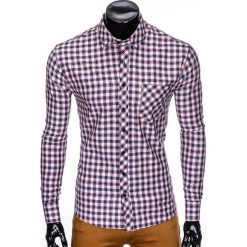 KOSZULA MĘSKA W KRATĘ Z DŁUGIM RĘKAWEM K422 - BEŻOWA/CZERWONA. Czerwone koszule męskie Ombre Clothing, s, bez wzorów, bez kołnierzyka, z długim rękawem. Za 29,00 zł.