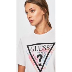 Guess Jeans - Top. Szare bluzki damskie Guess Jeans, s, z nadrukiem, z bawełny, z okrągłym kołnierzem. Za 139,90 zł.