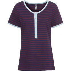 Shirt w paski, z guzikami bonprix kobaltowo-czerwony rubinowy -lodowy niebieski w paski. Niebieskie koszulki damskie marki bonprix, w paski, z kontrastowym kołnierzykiem, bez rękawów. Za 39,99 zł.