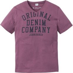 T-shirt z nadrukiem bonprix matowy jeżynowy. Różowe t-shirty męskie bonprix, xl, z nadrukiem, z dekoltem w serek. Za 29,99 zł.