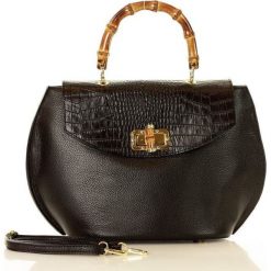 MARCO MAZZINI Designerska torebka shopper skórzany z bambusową rączką - czarny. Czarne kuferki damskie MAZZINI, w paski, ze skóry, street, bez dodatków. Za 299,00 zł.