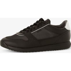BOSS - Tenisówki męskie z dodatkiem skóry – Sonic, czarny. Czarne trampki męskie Boss, bez wzorów, ze skóry, eleganckie, bez zapięcia. Za 845,95 zł.