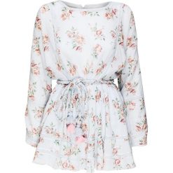Sukienka LOVESHACKFANCY NOELLE. Niebieskie sukienki damskie LoveShackFancy, z nadrukiem, z tkaniny, boho, z okrągłym kołnierzem, bez rękawów, długie. W wyprzedaży za 1358,00 zł.