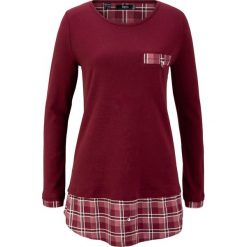 Shirt bawełniany z długim rękawem i wstawką w kratę z wiskozy bonprix czerwony klonowy. Czerwone koszulki damskie bonprix, bez wzorów, z bawełny, bez kołnierzyka. Za 74,99 zł.