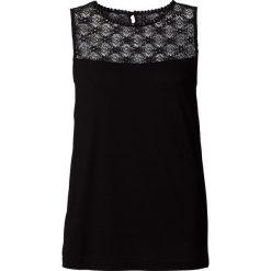 Top z koronką bonprix czarny. Czarne bluzki damskie bonprix, w koronkowe wzory, z koronki, bez kołnierzyka, bez rękawów. Za 54,99 zł.