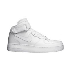 Buty Nike Air Force 1 Mid (GS) "All White" (314195-113). Białe buty dziewczęce sportowe Nike, na jesień, bez wzorów, ze skóry, bez zapięcia, Nike Air Force. Za 299,99 zł.