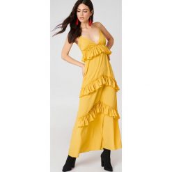 Sukienki: Boohoo Sukienka maxi na ramiączkach z falbanami – Yellow
