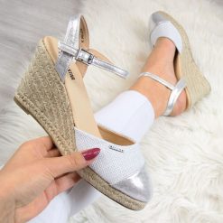 Sandały damskie: Sandały damskie espadryle na koturnie srebrne Big Star AA274588