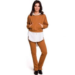 Karmelowa Krótka Nierozpinana Bluza z Kieszeniami. Pomarańczowe bluzki damskie Molly.pl, s, bez wzorów, z dresówki, z krótkim rękawem, krótkie, bez kaptura. Za 125,90 zł.