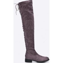 Public Desire - Kozaki. Szare buty zimowe damskie marki Public Desire, z materiału, z okrągłym noskiem, na sznurówki. W wyprzedaży za 129,90 zł.