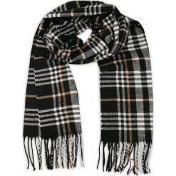Czarno-Biało-Beżowy Jesienno-Zimowy Ciepły Szalik Męski w Kratkę, z Frędzlami SZAEMACSHSTR600078. Brązowe szaliki męskie Em men's accessories, na zimę, w kratkę, z materiału. W wyprzedaży za 29,00 zł.