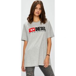 Diesel - Top. Szare topy damskie marki Diesel, s, z nadrukiem, z bawełny, z okrągłym kołnierzem. W wyprzedaży za 179,90 zł.