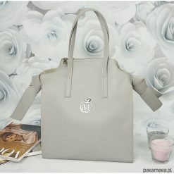 MANZANA kuferek XXL worek z wiązaniami po bokach. Szare kuferki damskie Pakamera, ze skóry ekologicznej, na ramię. Za 159,00 zł.