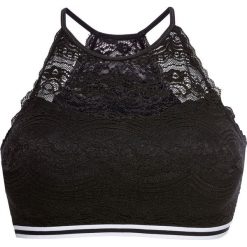 Biustonosz bustier bonprix czarny. Czarne biustonosze sportowe damskie bonprix, w koronkowe wzory, z koronki. Za 54,99 zł.