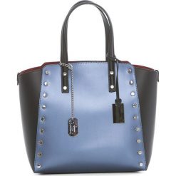 Torebki klasyczne damskie: Skórzana torebka w kolorze niebiesko-czarnym – 34 x 30 x 14 cm