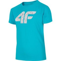 T-shirt chłopięcy (98-116) JTSM102A - turkus. Niebieskie t-shirty chłopięce 4F JUNIOR, z nadrukiem, z materiału, bez rękawów. Za 34,99 zł.