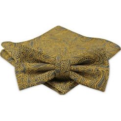 Modna Mucha Męska - Alties - Żółty Wzór Paisley MUALTS0230. Żółte muszki męskie Alties, na imprezę, w paski, eleganckie. Za 40,00 zł.