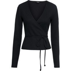 Krótki shirt kopertowy bonprix czarny. Czarne koszulki damskie bonprix, bez wzorów, bez kołnierzyka, z krótkim rękawem. Za 54,99 zł.
