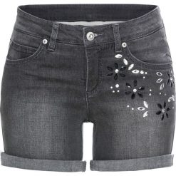 Szorty w kwiaty bonprix szary denim. Szare jeansy damskie bonprix, na lato, z aplikacjami, z jeansu. Za 79,99 zł.
