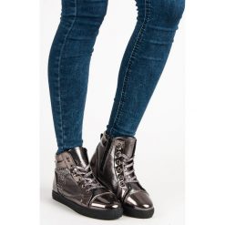 ADALYN lakierowane trampki nad kostkę białe || szare. Szare tenisówki damskie Merg, z lakierowanej skóry. Za 58,90 zł.