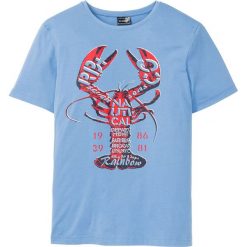 T-shirt Slim Fit bonprix niebieski. Niebieskie koszulki męskie bonprix, s, bez wzorów, z okrągłym kołnierzem. Za 21,99 zł.