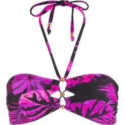 Biustonosz bikini bandeau bonprix czarno-różowy z nadrukiem. Czarne stroje kąpielowe damskie bonprix, z nadrukiem. Za 54,99 zł.
