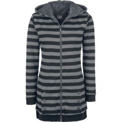 Pussy Deluxe Striped Fleece Coat Bluza z kapturem rozpinana damska czarny/szary. Czarne bluzy rozpinane damskie Pussy Deluxe, xxl, w paski, z długim rękawem, długie, z kapturem. Za 164,90 zł.