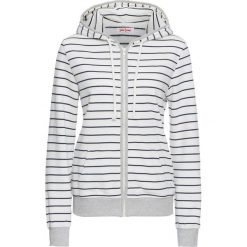 Bluzy damskie: Bluza rozpinana z kapturem, długi rękaw bonprix biel wełny - niebieski w paski