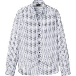 Koszula w graficzny deseń Slim Fit, długi rękaw bonprix biało-kobaltowy w graficzny deseń. Białe koszule męskie bonprix, xl, bez wzorów, z bawełny, bez kołnierzyka, z długim rękawem. Za 59,99 zł.