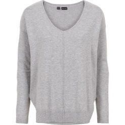 Swetry oversize damskie: Sweter w serek bonprix jasnoszary melanż