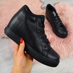 Sneakersy na koturnie damskie czarne Big Star EE274127 - czarny. Czarne trampki i tenisówki damskie BIG STAR. Za 129,99 zł.