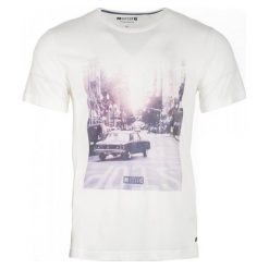 T-shirty męskie: Mustang T-Shirt Męski Photoprint M Kremowy