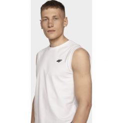 Koszulka bez rękawów męska TSM306 - biały. Białe koszulki męskie 4f, m, bez wzorów, z bawełny, bez kołnierzyka. Za 29,99 zł.