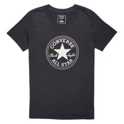 T-shirt w kolorze czarnym. Czarne t-shirty damskie Converse, m, z nadrukiem, z okrągłym kołnierzem. W wyprzedaży za 79,95 zł.