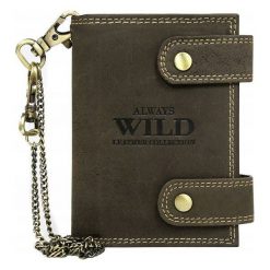 Portfel skórzany z łańcuchem Always Wild. Pomarańczowe portfele męskie ALWAYS WILD, bez wzorów, ze skóry. Za 59,90 zł.