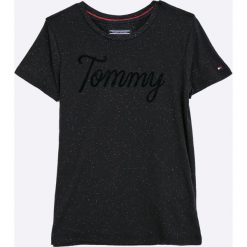 Tommy Hilfiger - Top dziecięcy. Czarne topy damskie TOMMY HILFIGER, s, z nadrukiem, z bawełny, z okrągłym kołnierzem. W wyprzedaży za 129,90 zł.